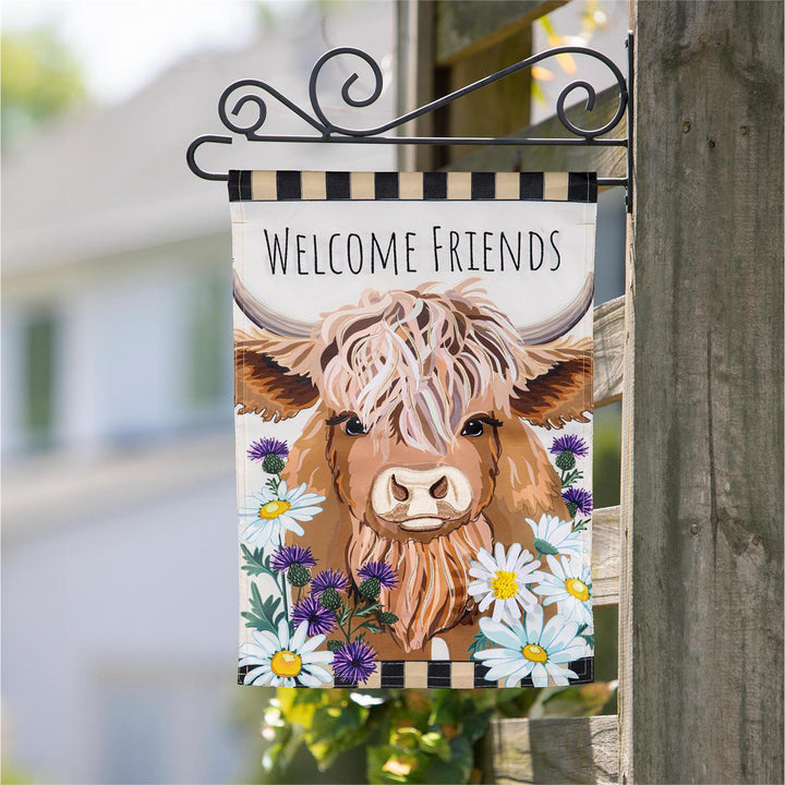 Highland Cow Welcome Friends Garden Applique Flag