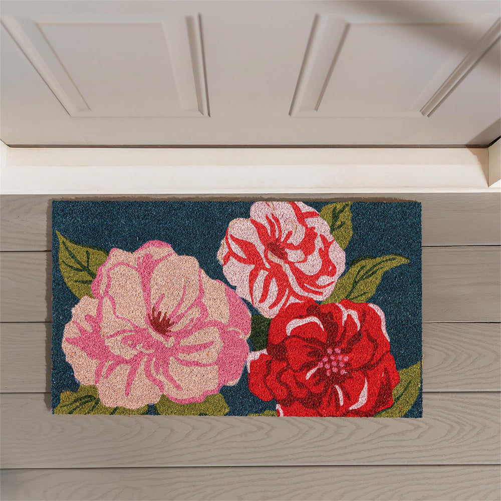 Multicolor Camellias Coir Doormat