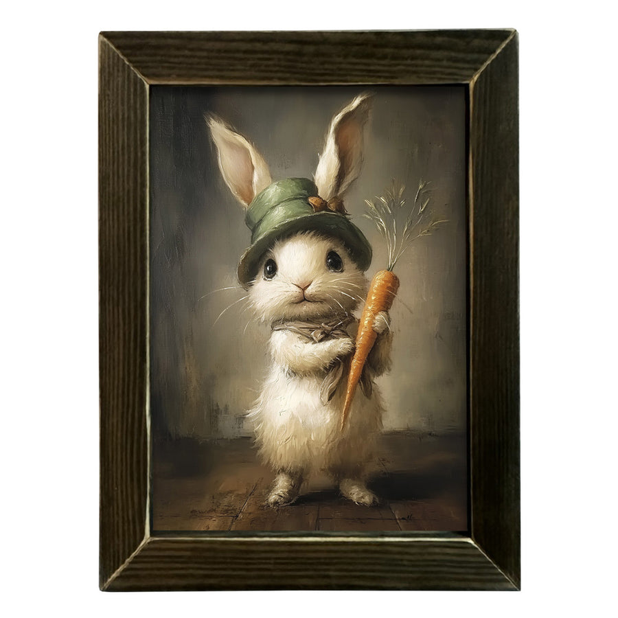 Bunny Holding Carrot Framed Wall Art