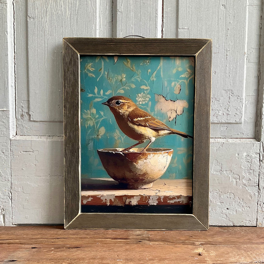 Vintage Bird Bowl Framed Wall Art