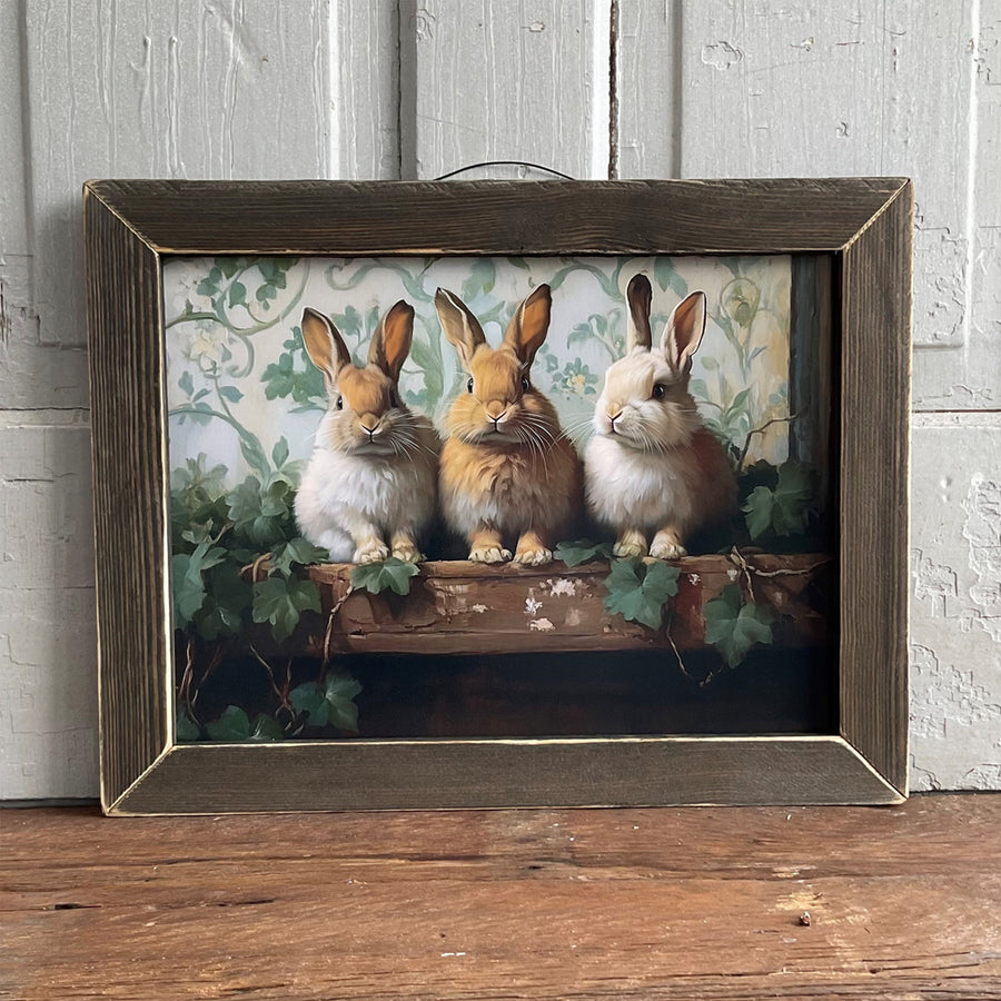 Three Bunnies on a Shelf Framed Wall Art