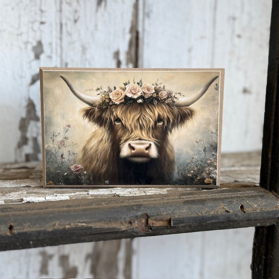 Highland Cow with Floral Crown Block