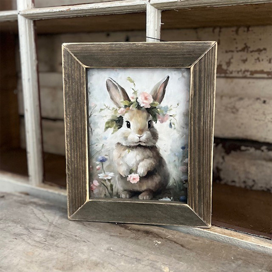 Rosie Bunny Framed Wall Art Brown Stain