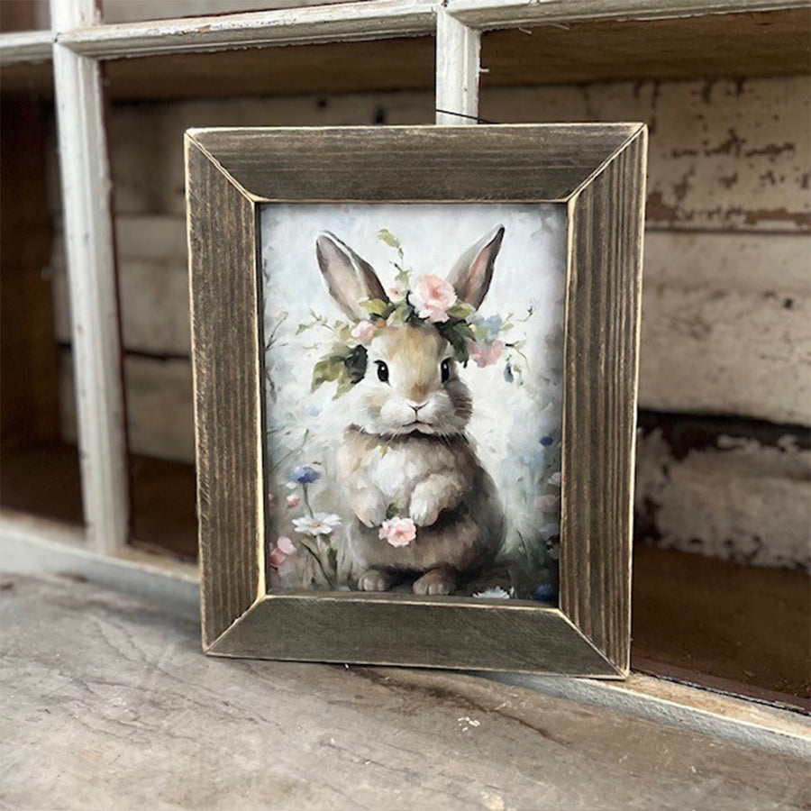 Rosie Bunny Framed Wall Art Brown Stain