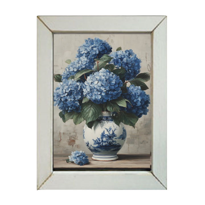 Blue Hydrangea Framed Wall Art White Wash