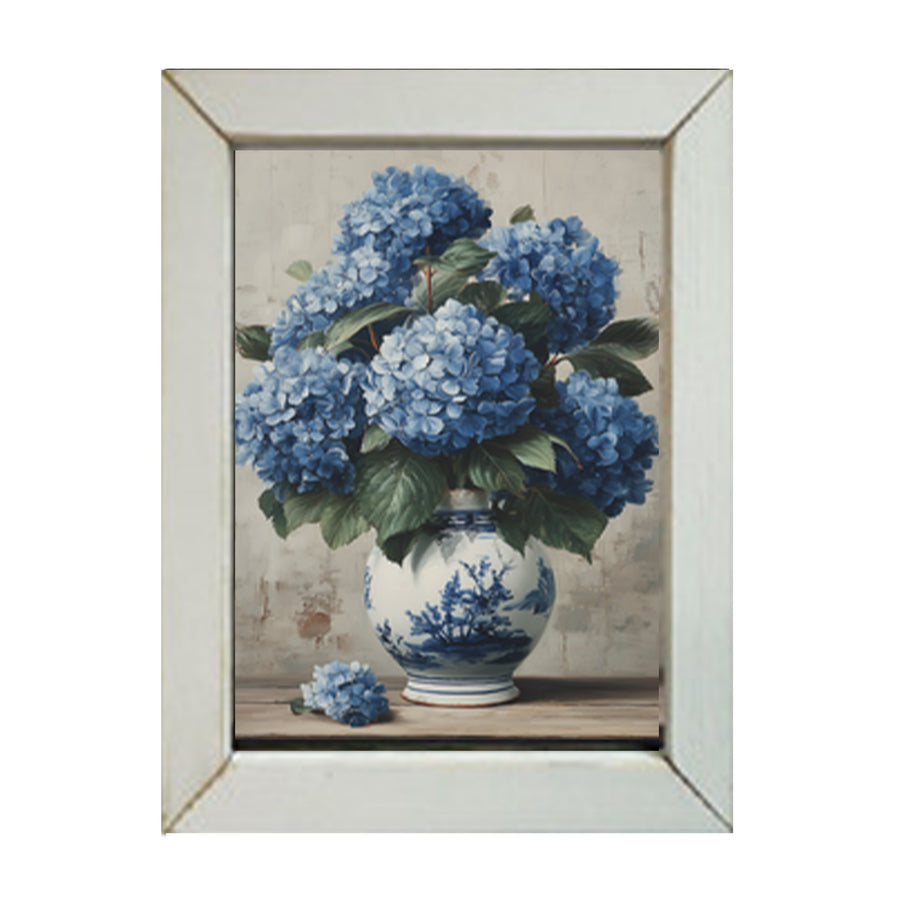 Blue Hydrangea Framed Wall Art White Wash