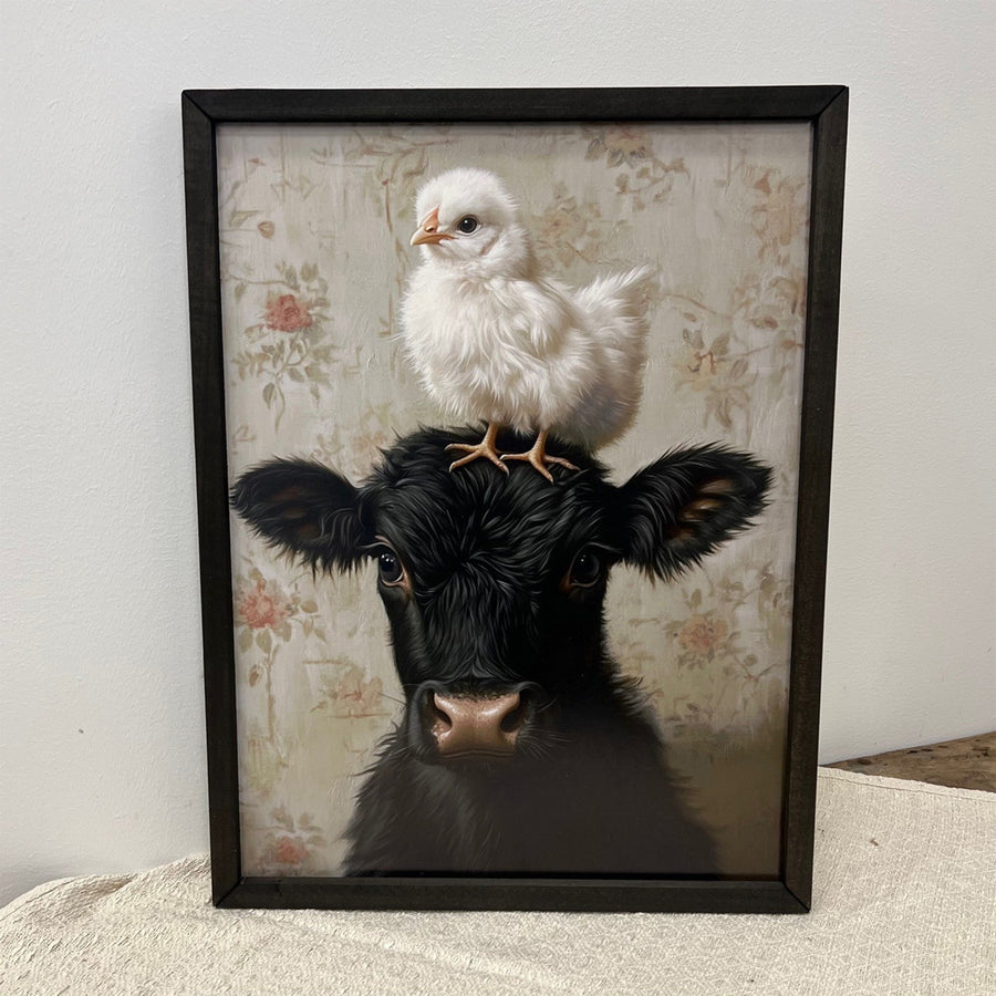 Cow and Chicken Framed Wall Art