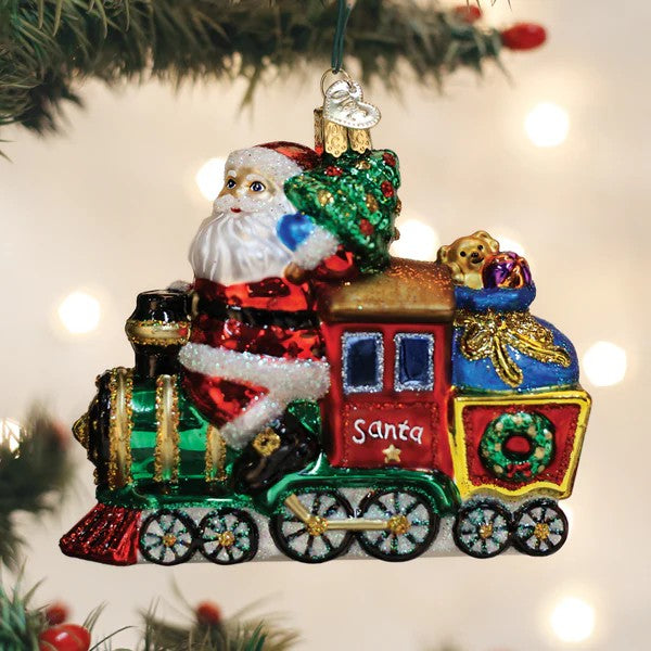 Santa on Locomotive Ornament