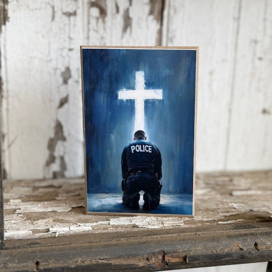 Police Kneeling at Cross Wood Block