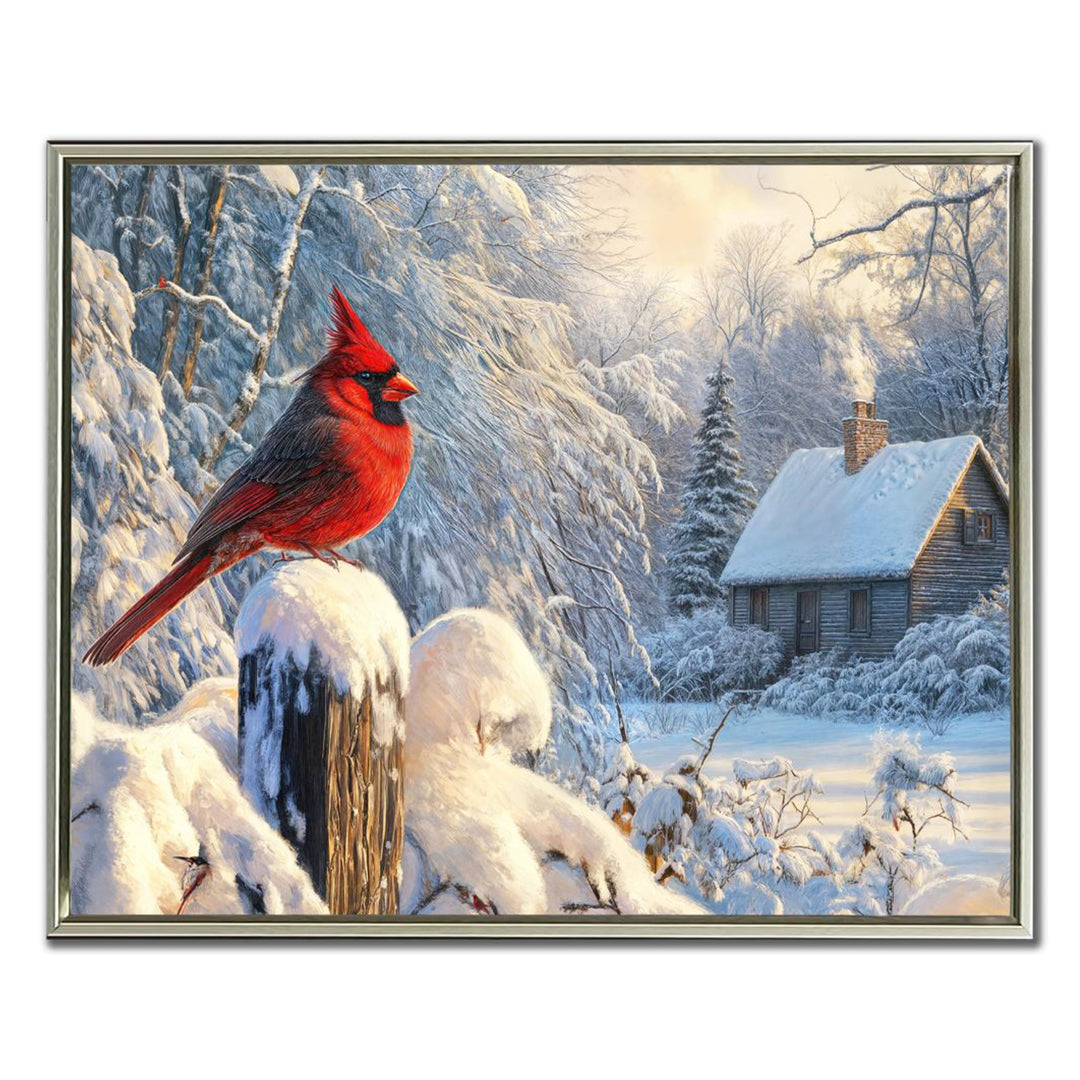 Cardinal On A Snowy Fence Wall Art