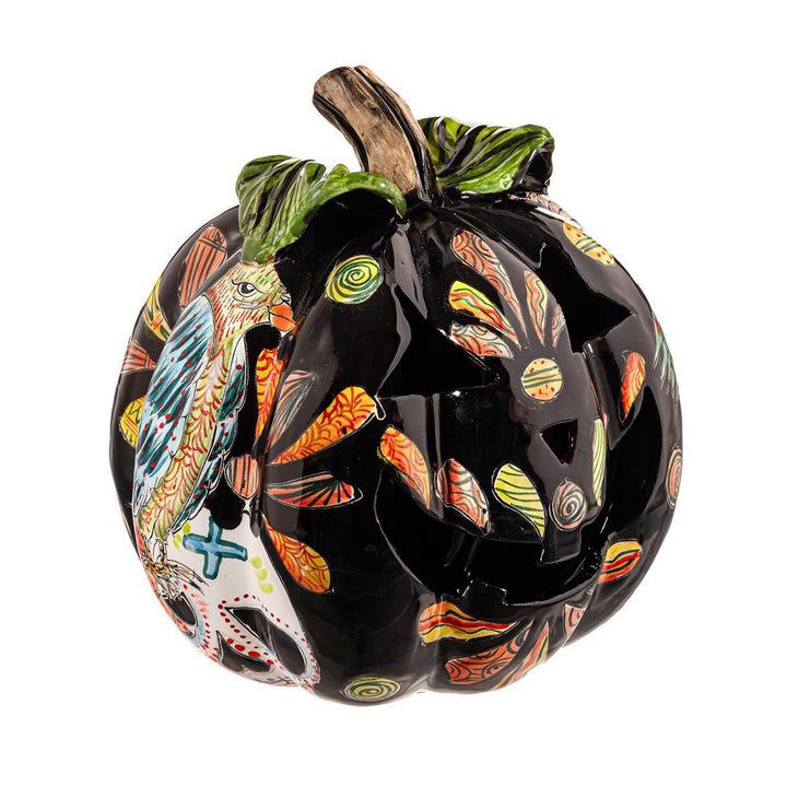Crowned Pheasant Talavera Ceramic Pumpkin