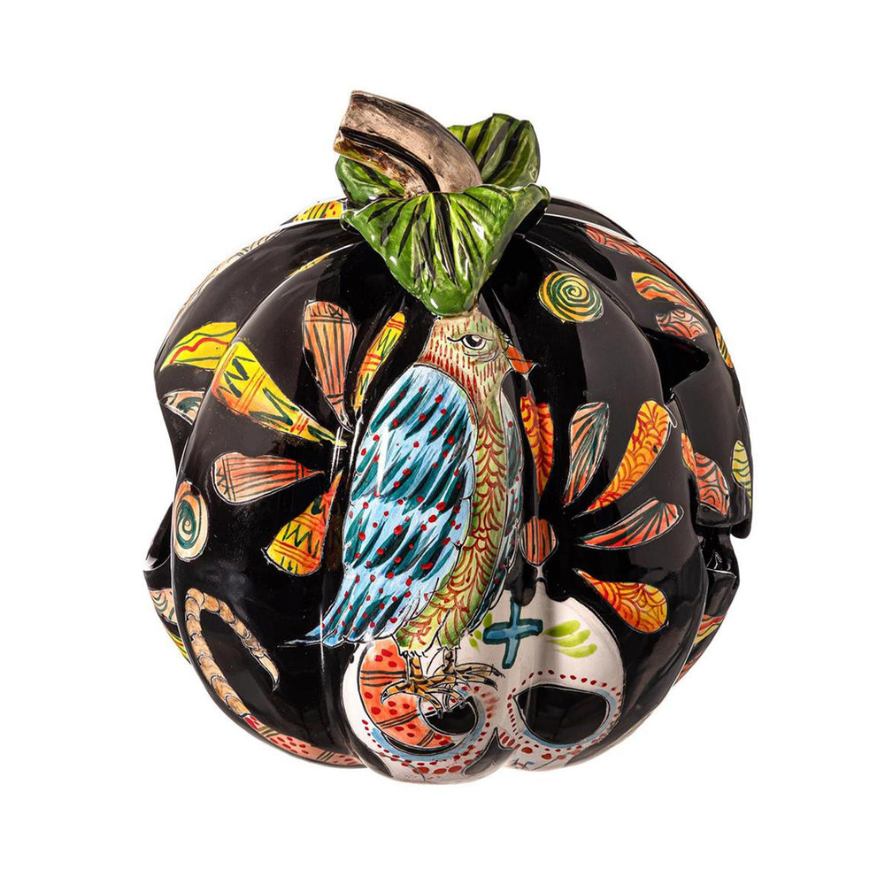 Crowned Pheasant Talavera Ceramic Pumpkin
