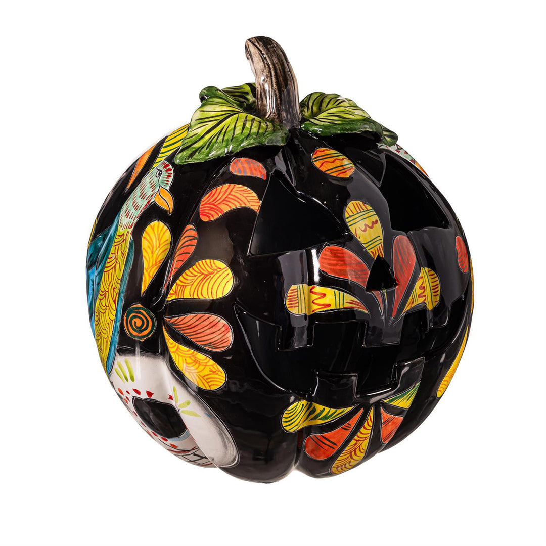 Crowned Pheasant Talavera Ceramic Pumpkin