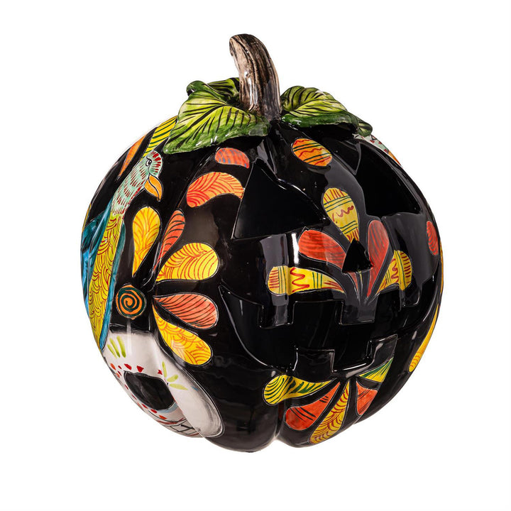 Crowned Pheasant Talavera Ceramic Pumpkin