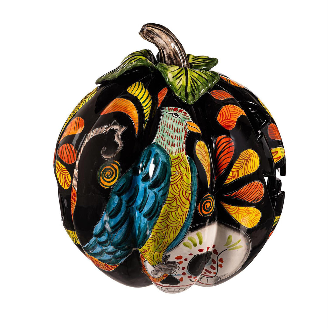 Crowned Pheasant Talavera Ceramic Pumpkin