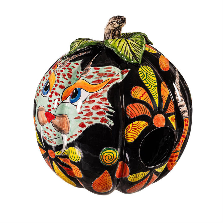 Crowned Pheasant Talavera Ceramic Pumpkin