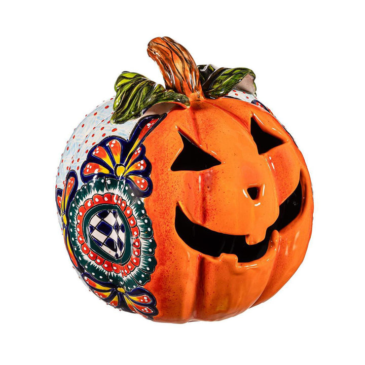 Checkered Flower Talavera Ceramic Pumpkin