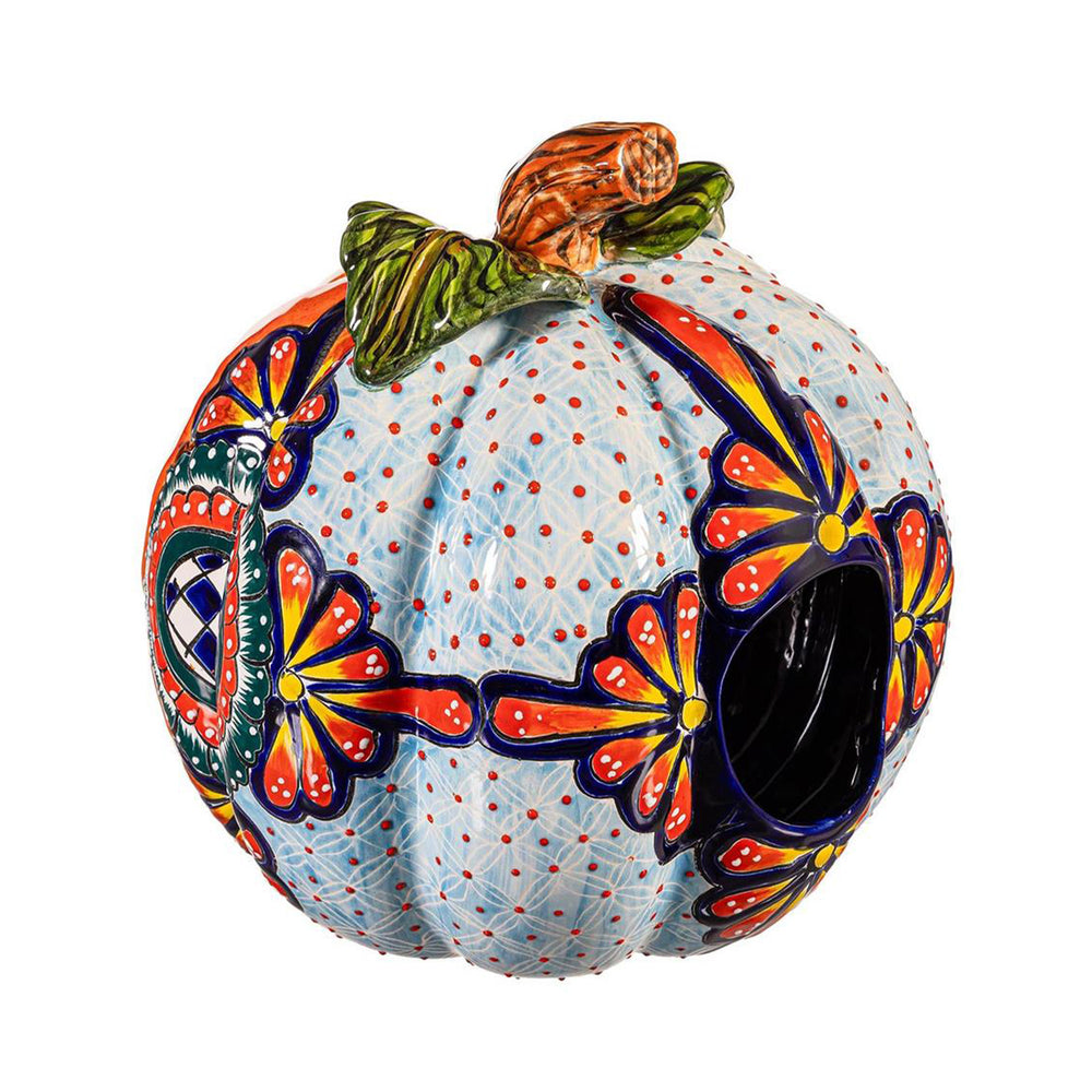 Checkered Flower Talavera Ceramic Pumpkin