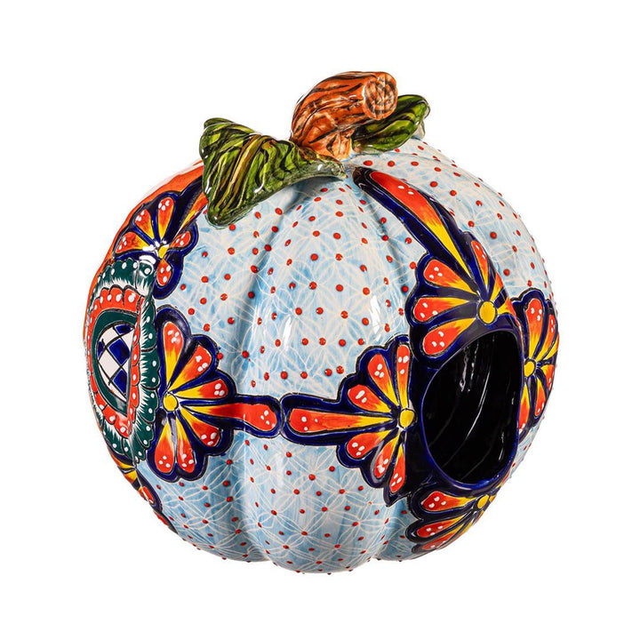 Checkered Flower Talavera Ceramic Pumpkin