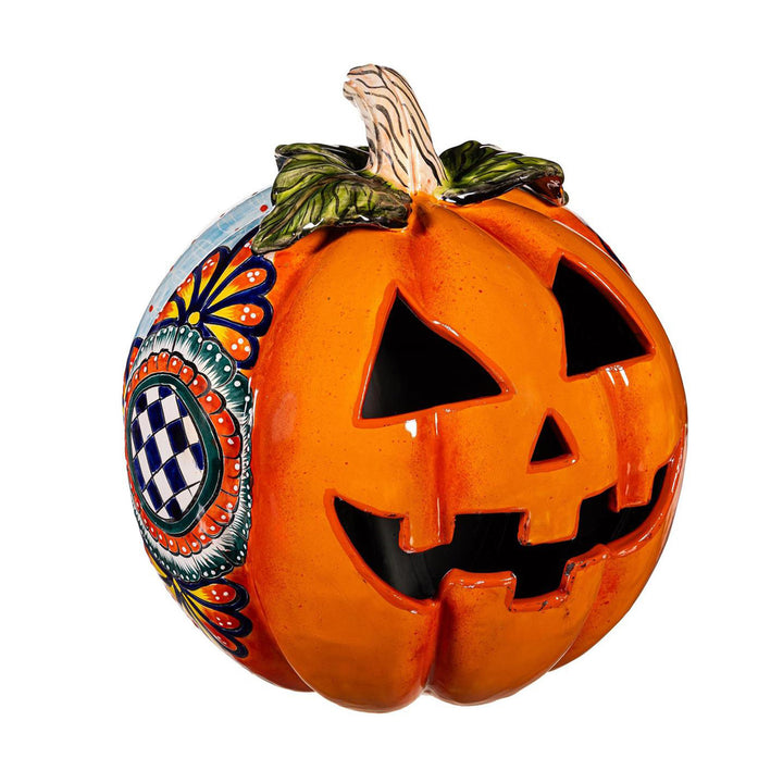 Checkered Flower Talavera Ceramic Pumpkin