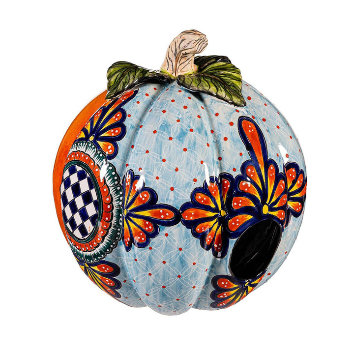 Checkered Flower Talavera Ceramic Pumpkin