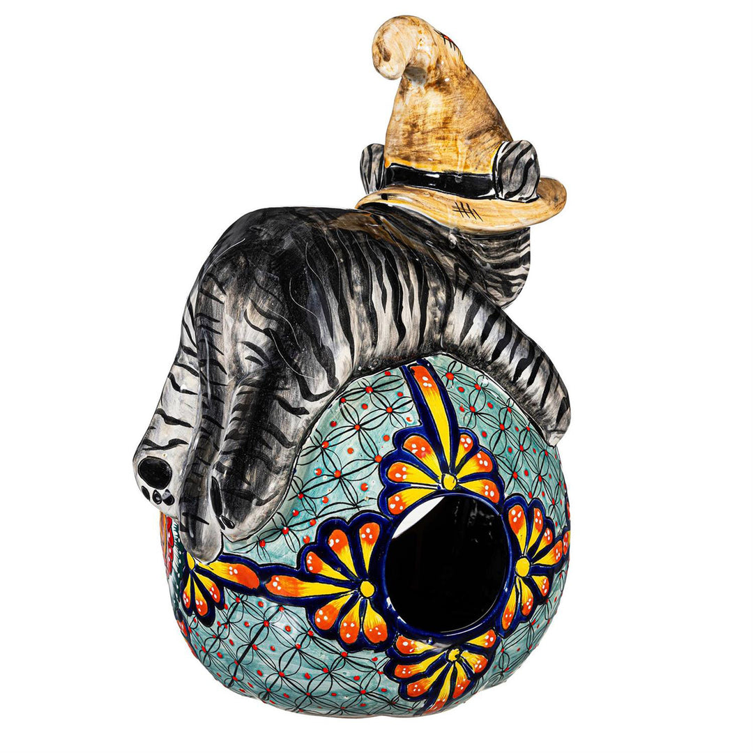 Classic Witch Cat Talavera Ceramic Pumpkin