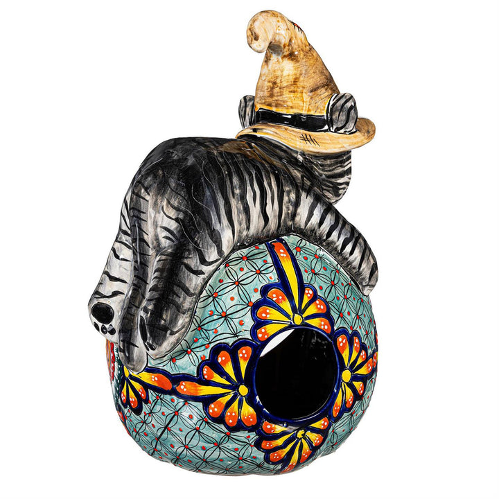 Classic Witch Cat Talavera Ceramic Pumpkin