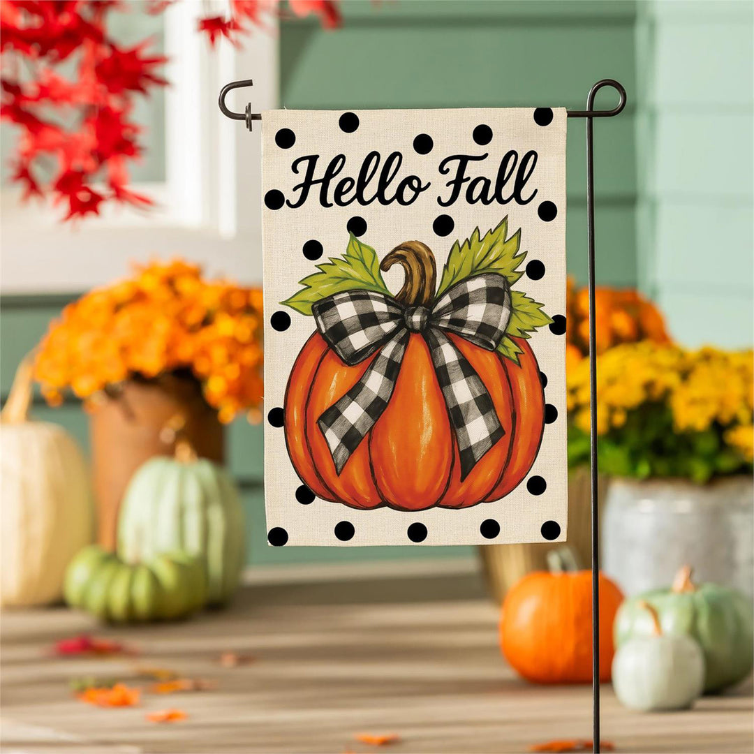 Checkered Bow Pumpkin Burlap Flag