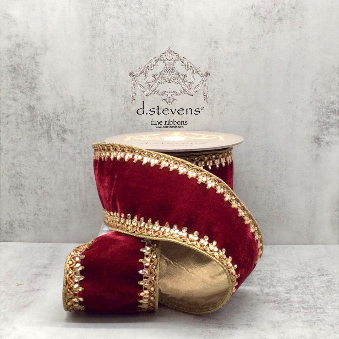 Ruby Velvet Ribbon with Jewel Side Trim