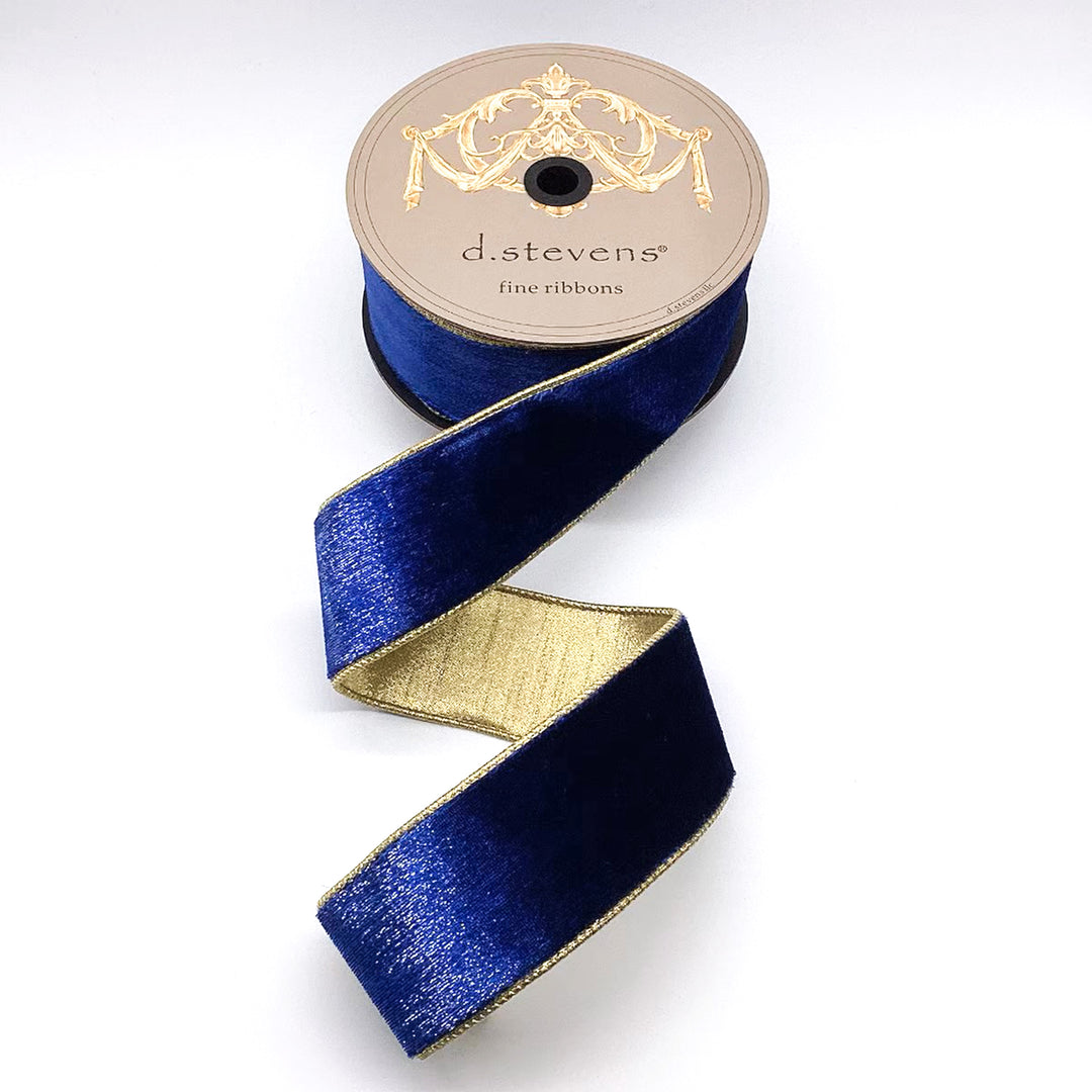 Navy Blue Ice Velvet Ribbon with Gold Back