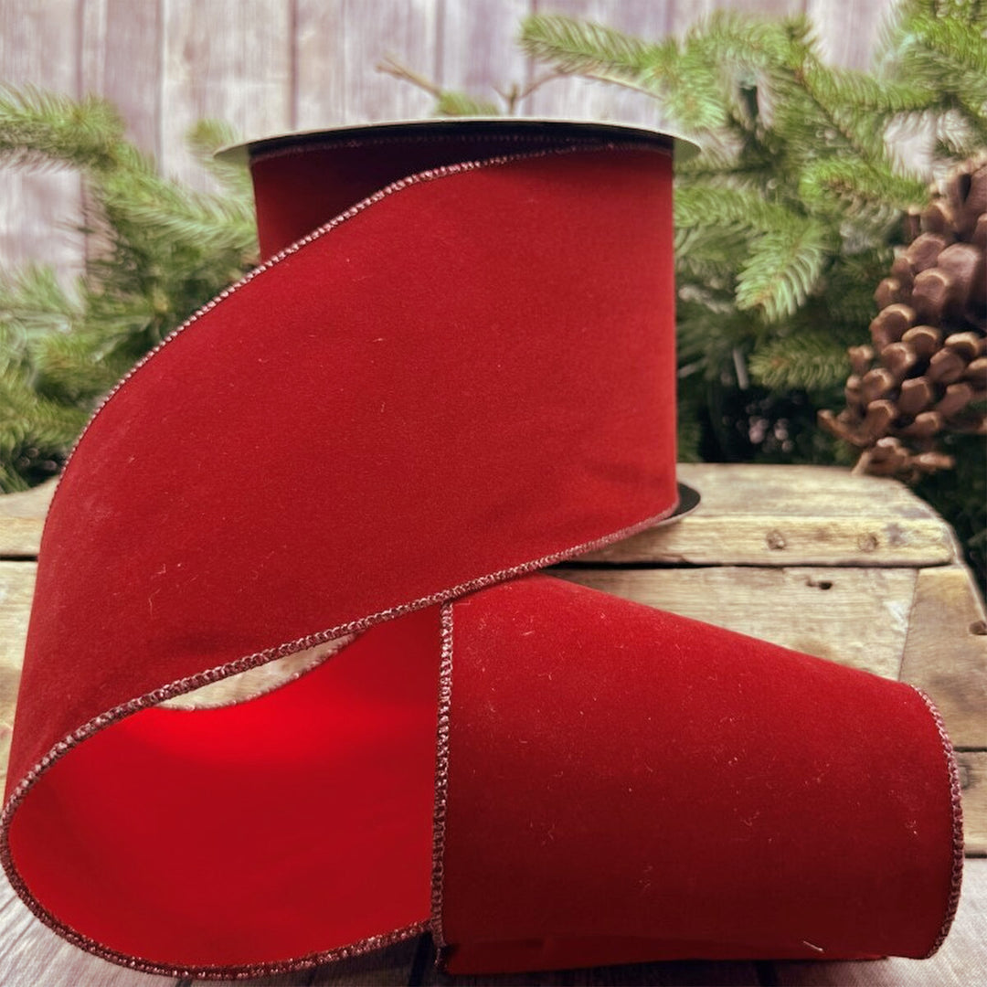 Double-sided Red and Burgundy Suede Velvet Ribbon