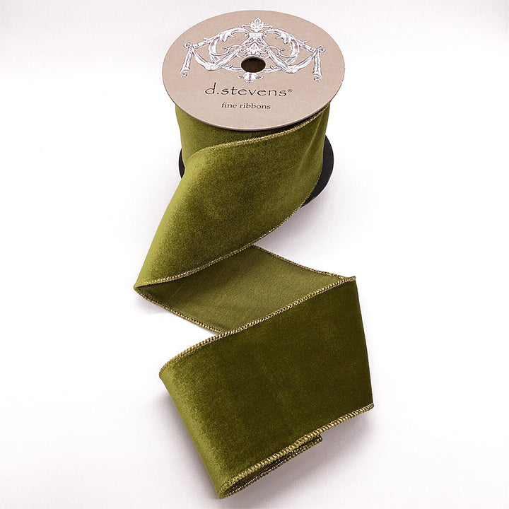 Olive Green Velvet Ribbon with Satin Back