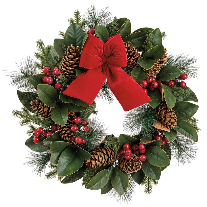 Magnolia Wreath with Berries & Pinecones