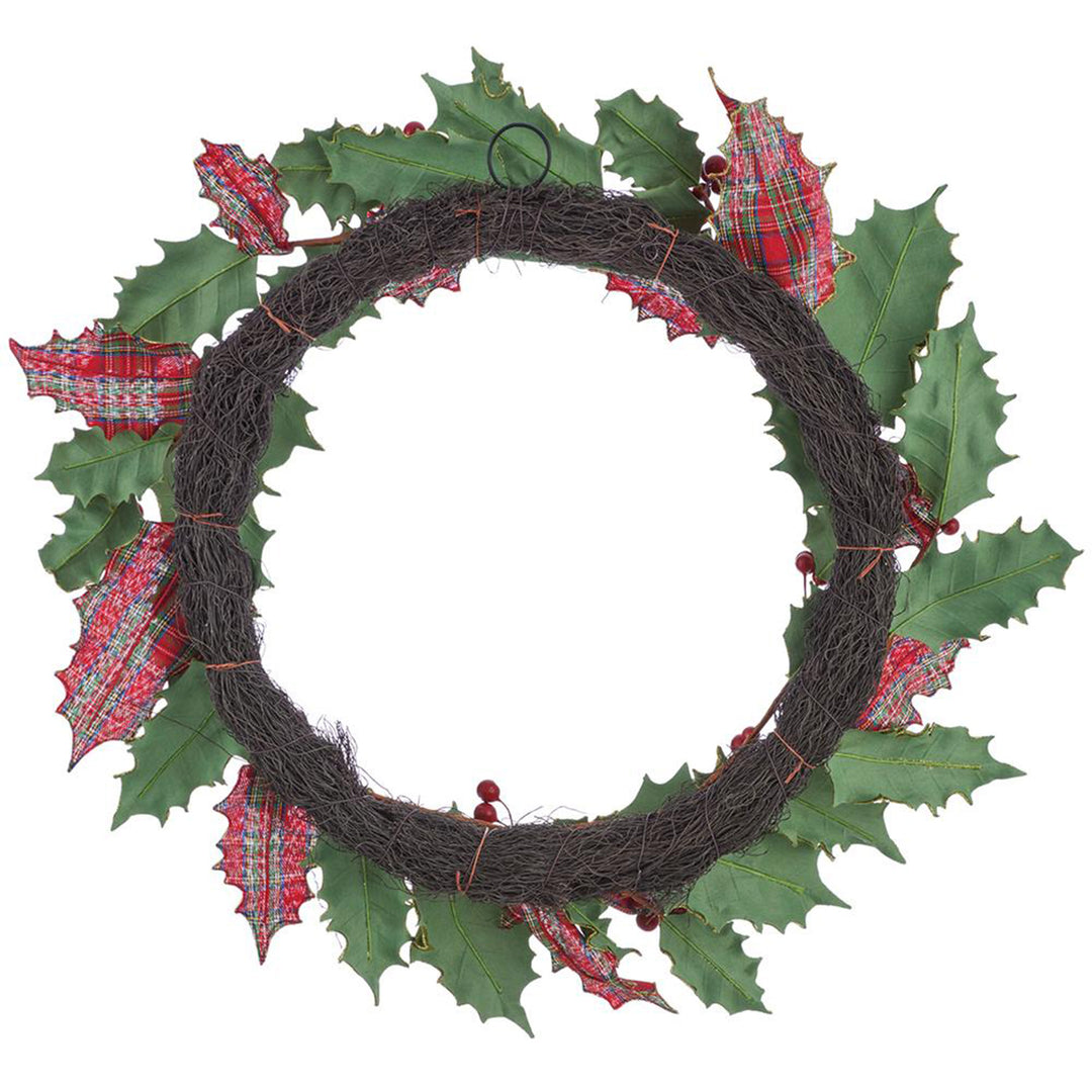 Velvet Plaid Holly Leaf Wreath