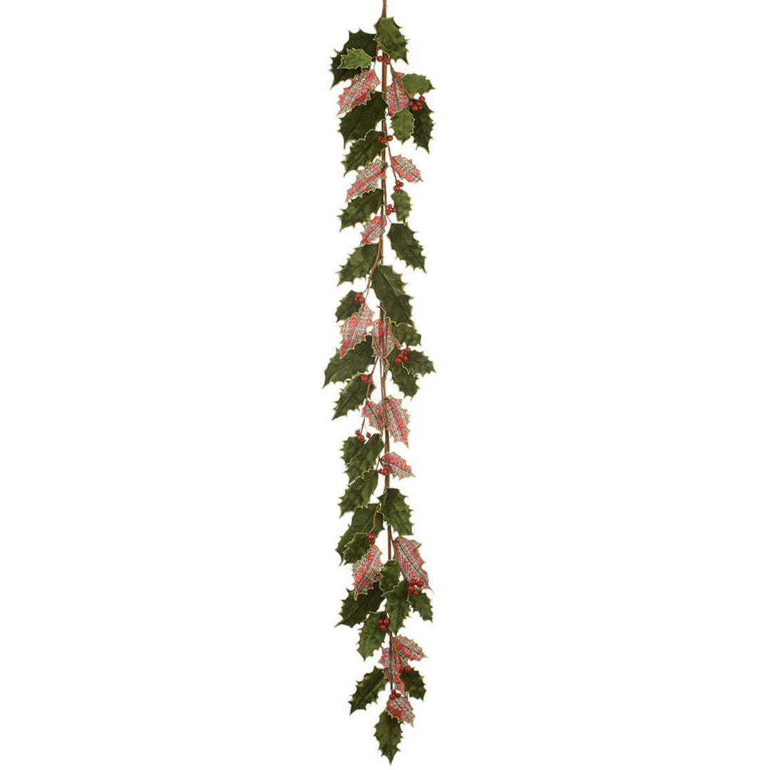 Velvet Plaid Holly Leaf Garland
