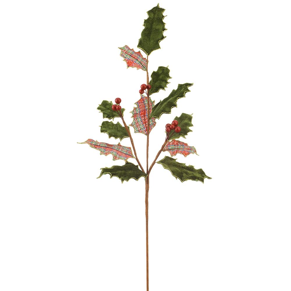 Velvet & Plaid Holly Leaf Spray
