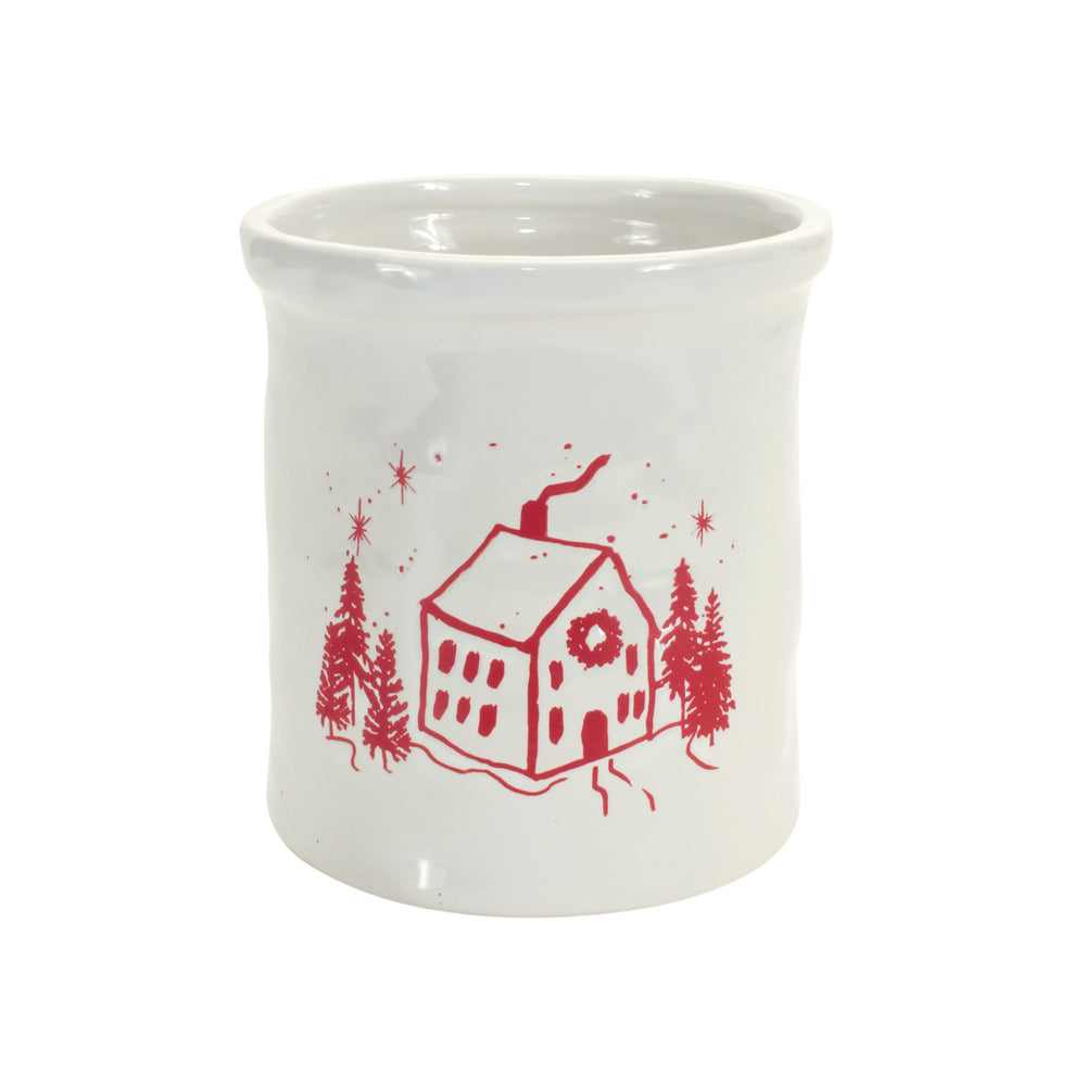 Red and White Holiday House Design Crock