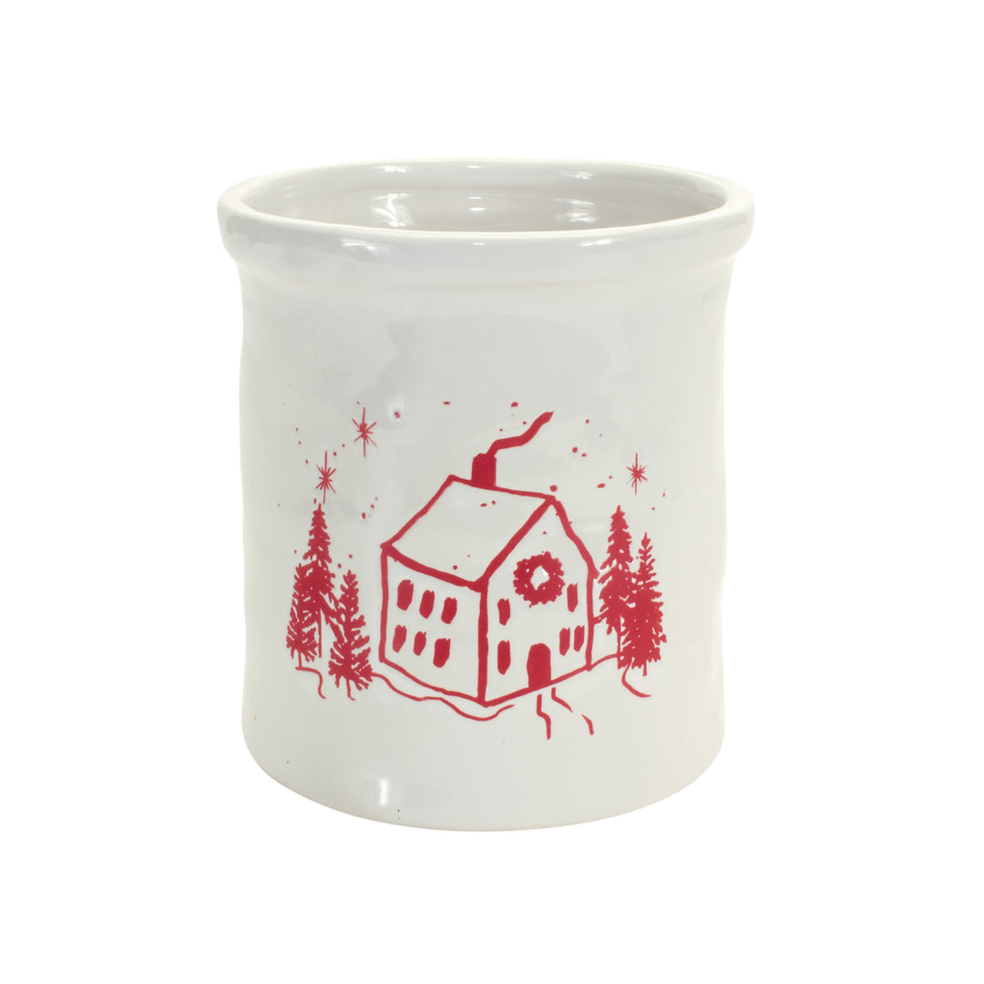 Red and White Holiday House Design Crock