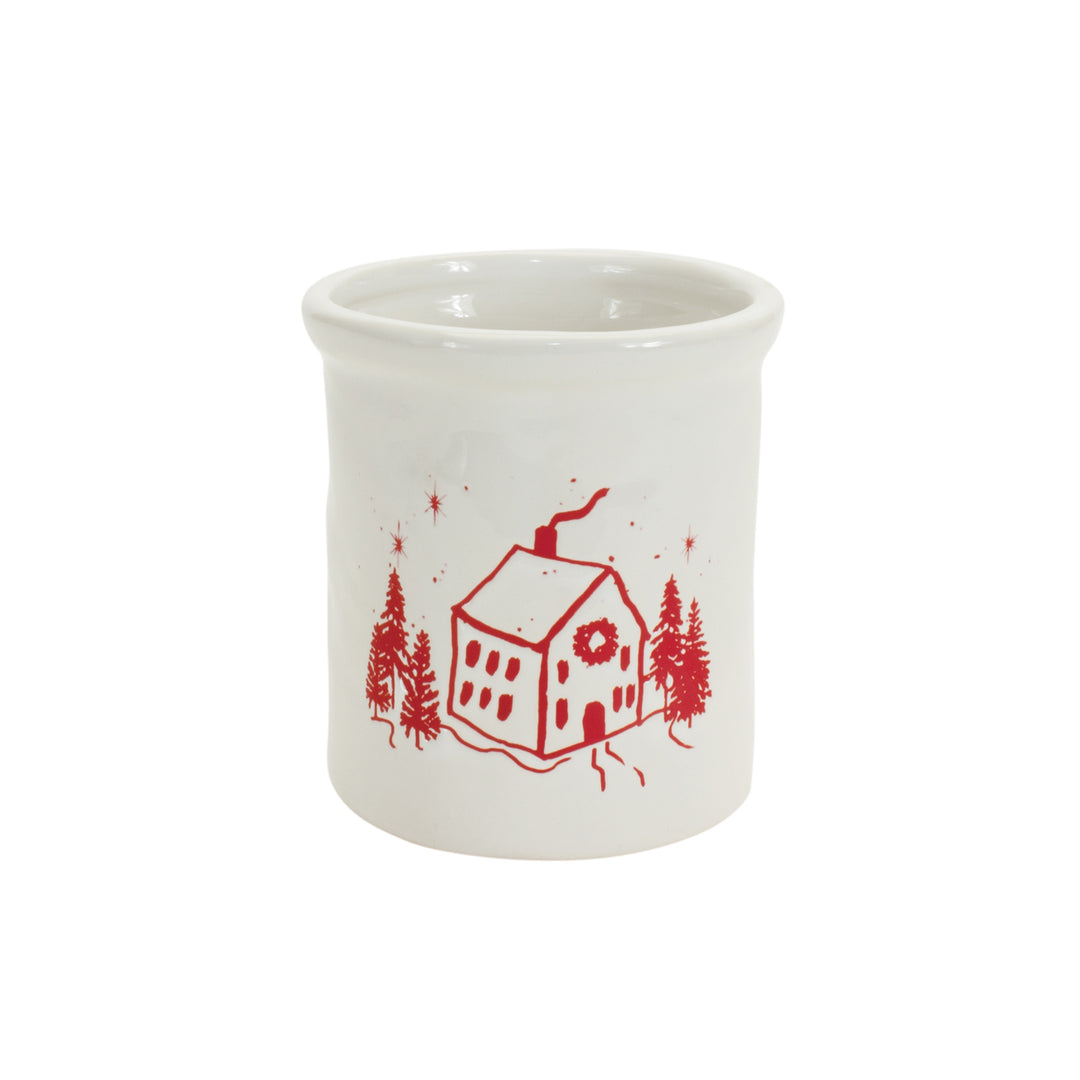 Red and White Holiday House Design Crock