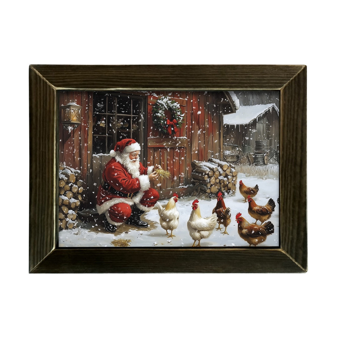 Santa Feeding Chickens Framed Wall Art