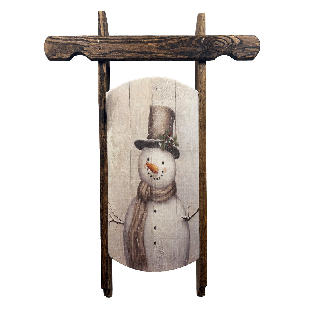 Snowman with Snowflake Background Decorative Sled