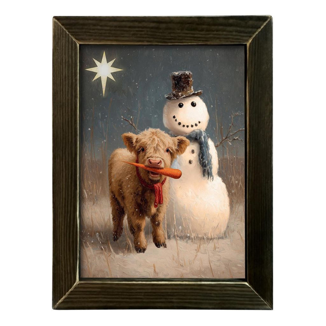 Highland Building a Snowman Framed Wall Art