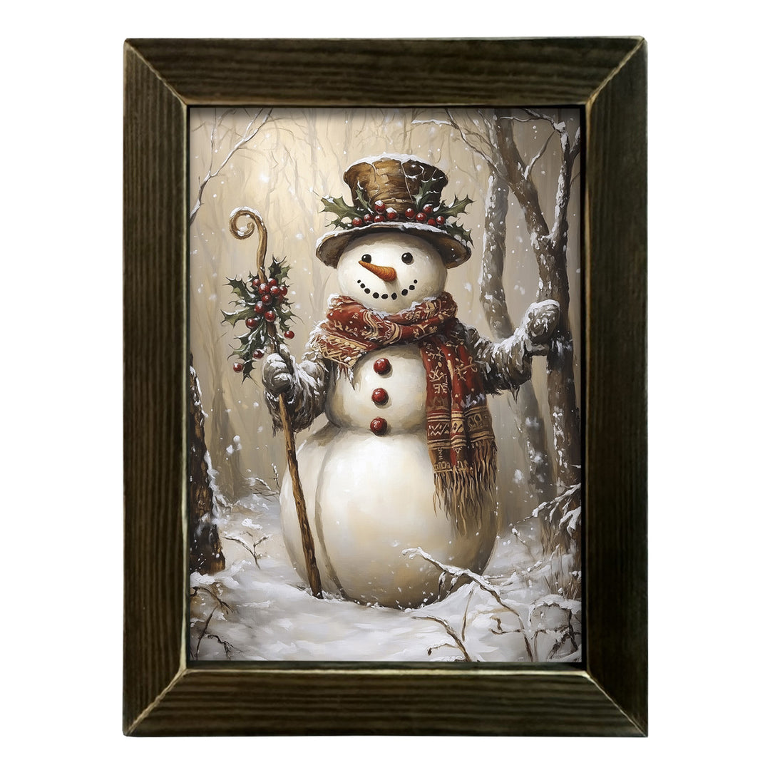Holly Cane Snowman Framed Wall Art