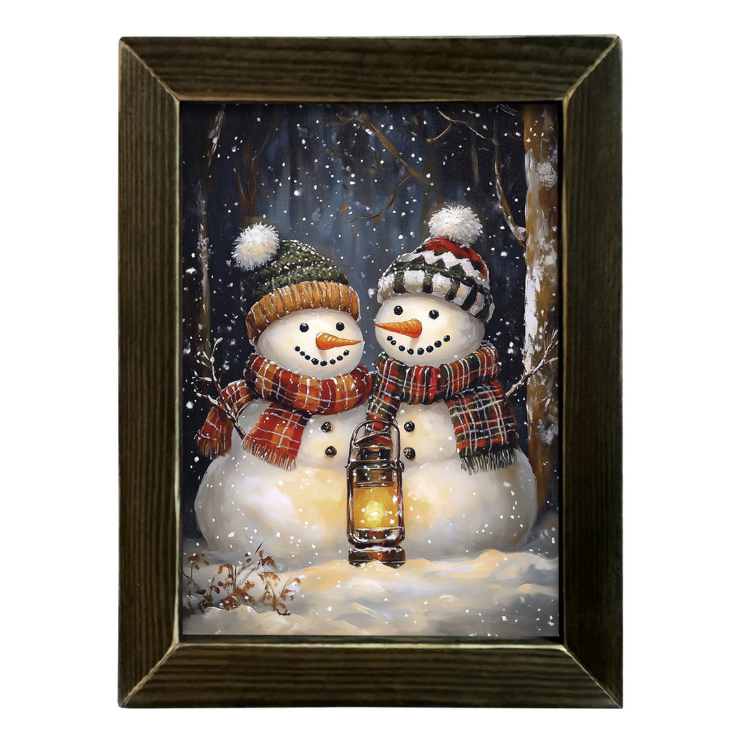 Snowmen Lantern Framed Wall Art