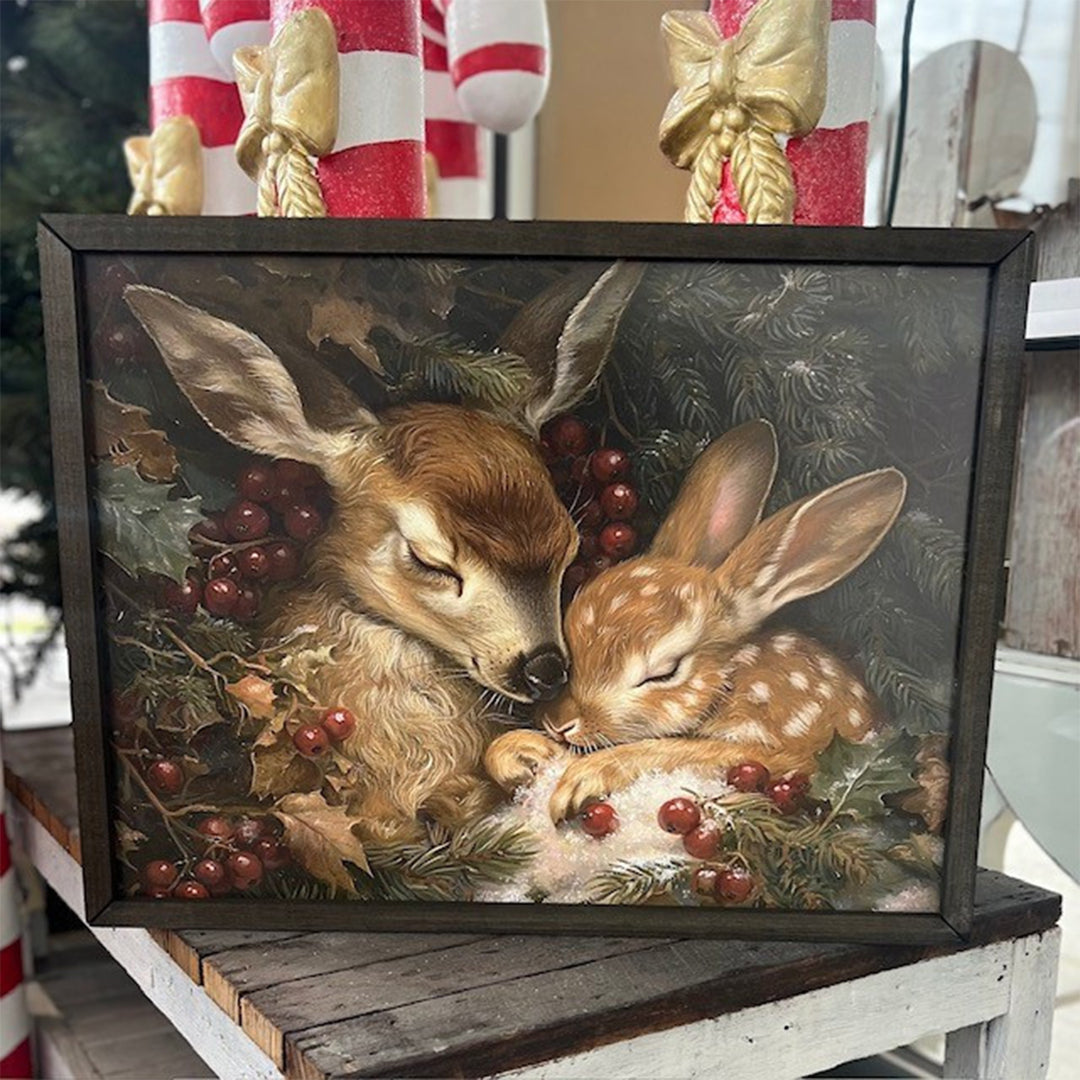 Deer and Rabbit Snuggles Framed Wall Art
