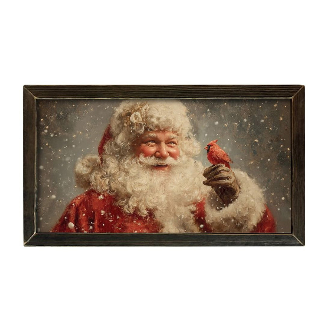 Cheerful Santa and Cardinal Framed Wall Art