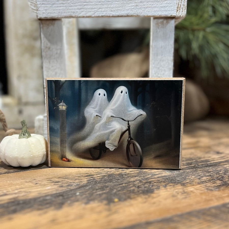Two Ghosts Riding Wood Block