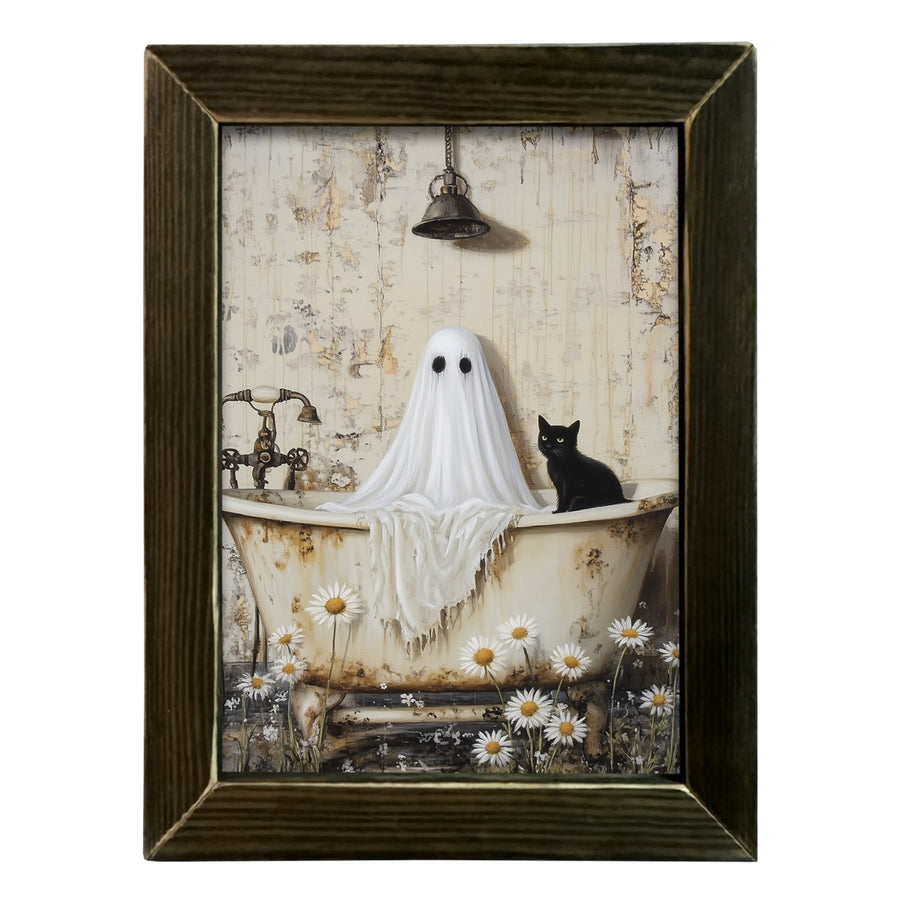 Floral Ghost Bathtub Framed Wall Art