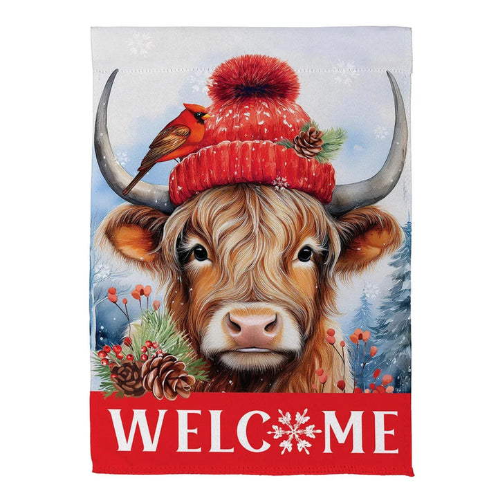 Bundled Up Highland Cow Garden Flag