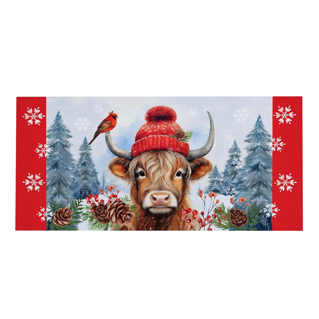Bundled Up Highland Cow Embossed Doormat